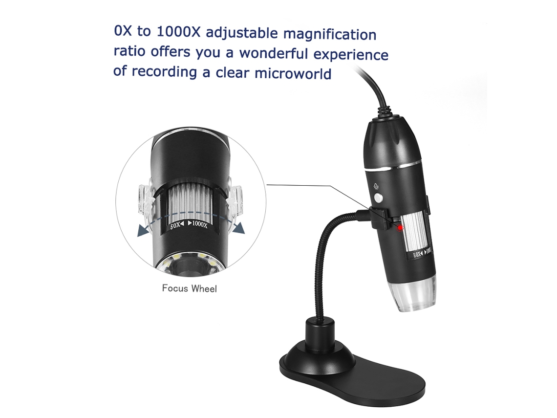 Microscopio Digital Usb 1000x Con 8 Led Y Soporte Ajustable Para Windows/mac