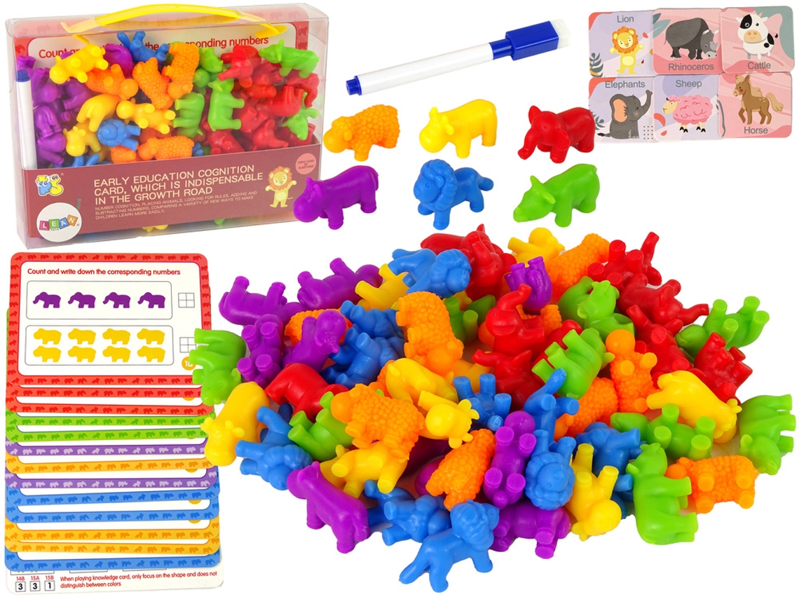 Tarjetas de actividades educativas con animales, clasificador y conteo, 60 piezas B.active