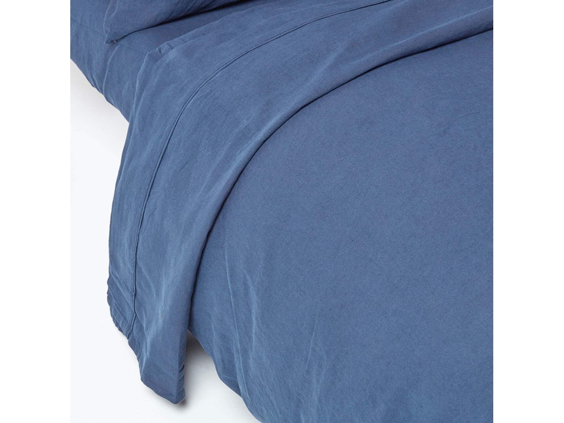 Homescapes Navy Blue Linen Flat Sheet, King