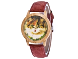 Reloj Unisex Informal De Cuarzo Con Correa De Lona, Denim, Estampado De Gato Marrón, Zhoulianfa
