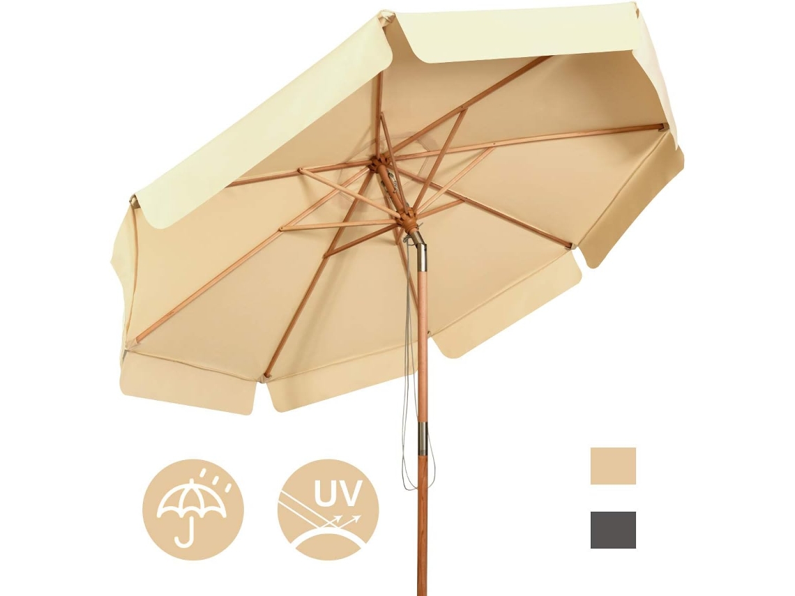Sombrilla de 300cm de Madera Parasol de Jardín Inclinable Sombrilla de Manivela para Playa Jardín Piscina Terraza (Beige) COSTWAY