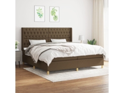 Cama Box Spring Con Colchón Tela Marrón Oscuro 200x200 Cm