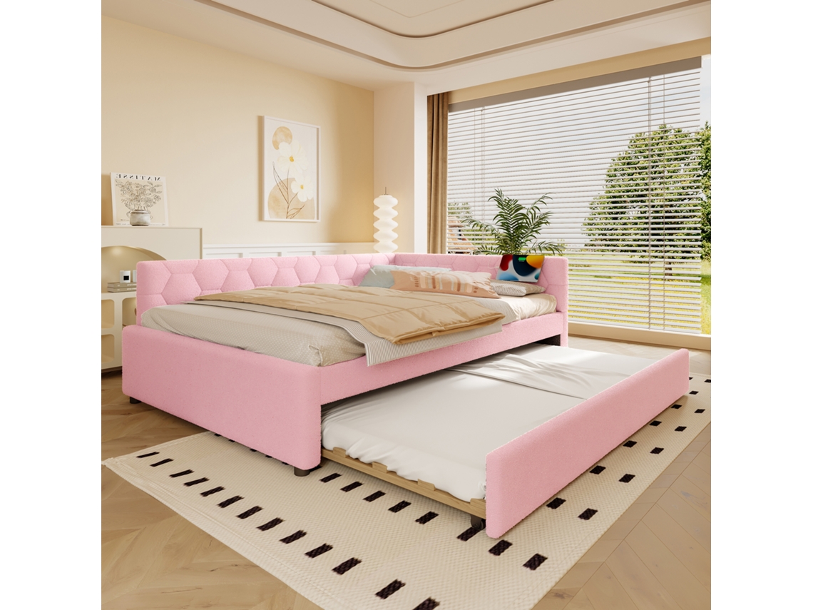 Sofá Cama De 140x200 Cm Con Led, Lámpara De Noche, Cama Nido, Usb, Tipo-c, Rosa