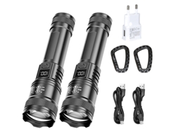 Linterna táctica LED de 2000 lm con luz de pantalla, zoom ajustable y carga USB, ideal para pesca y camping. Aeuzwr