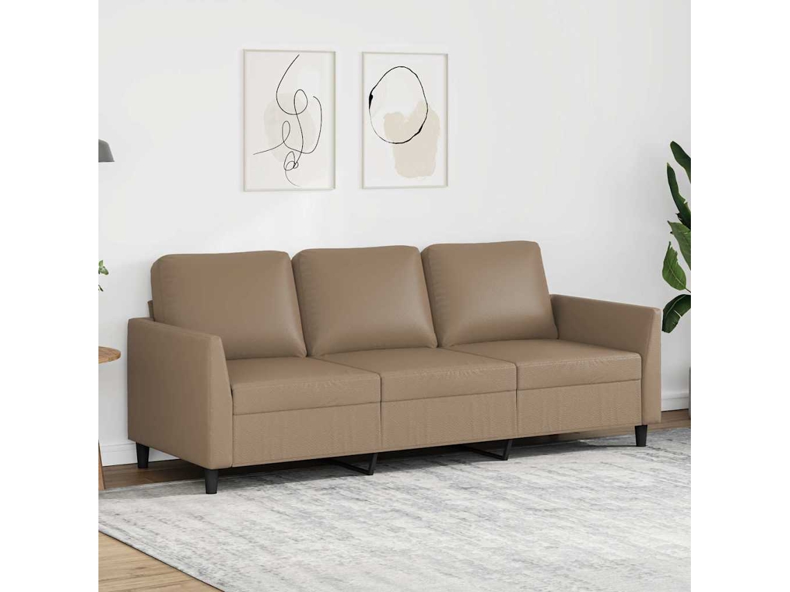 Sofá De 3 Plazas | Sofá De Salón | Sofá De Descanso De Cuero Sintético Color Capuchino 180 Cm