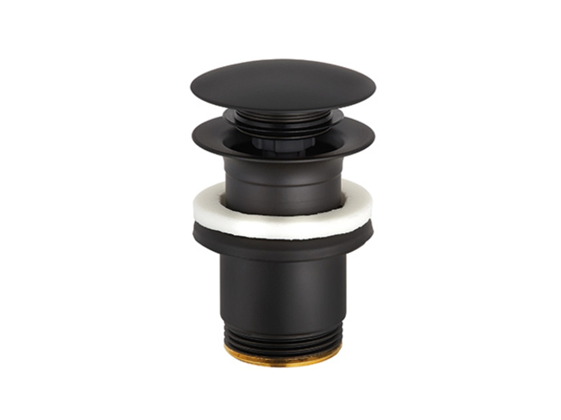 Embellecedor de desagüe Kludi Push-in G 1 1/4, con cerradura, para lavabos con rebosadero, 1042639 00, negro mate