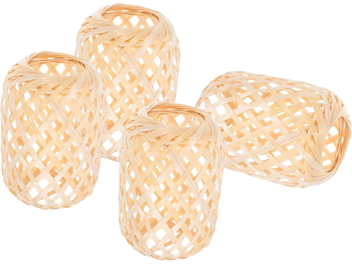 Linterna miniatura decorativa hecha de bambú tejido a mano para iluminación central, difusor de luz natural. SFUSHOS