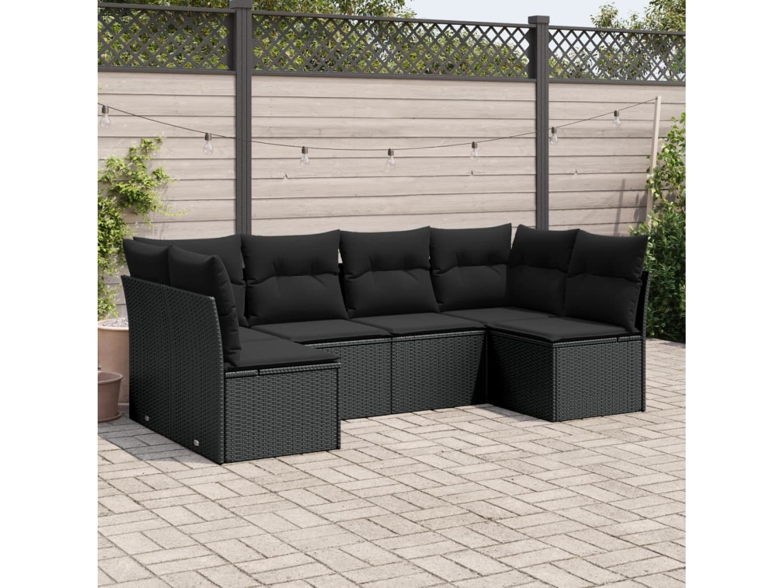Conjunto de sofás de jardín de 6 piezas DKD Home Decor con cojines de mimbre negros