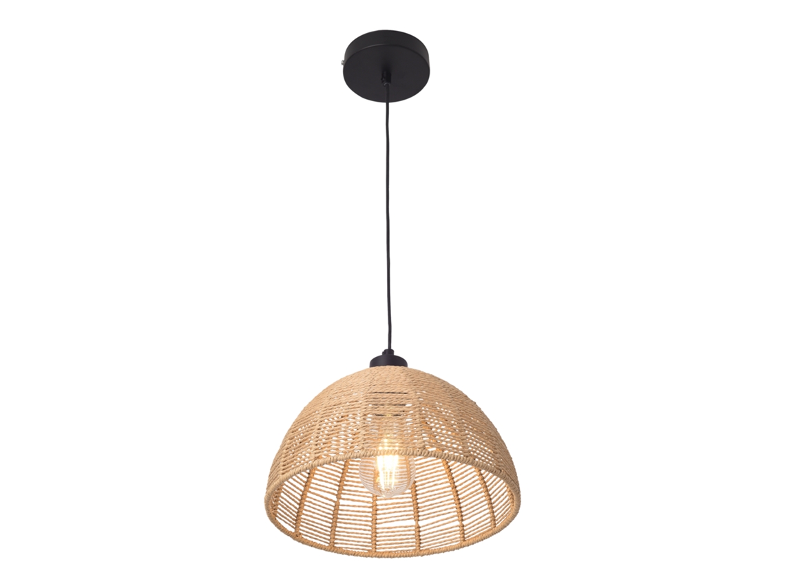 Lámpara colgante Romsey altura regulable metal ratán 1xE27 - Beige LUX.PRO