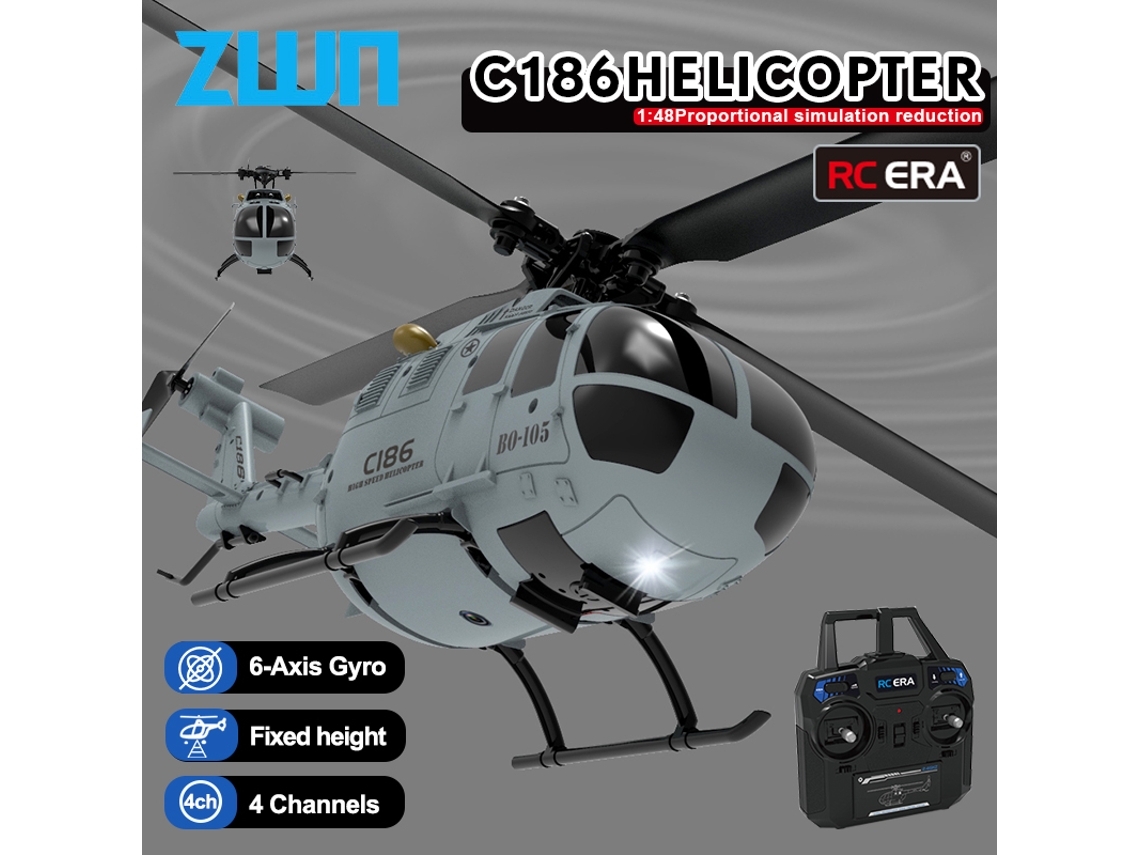 Helicóptero RC C186 Bo105 148 2.4g RTF, 4 canales, giroscopio de 6 ejes, retención de altitud, gris. Aeuzwr