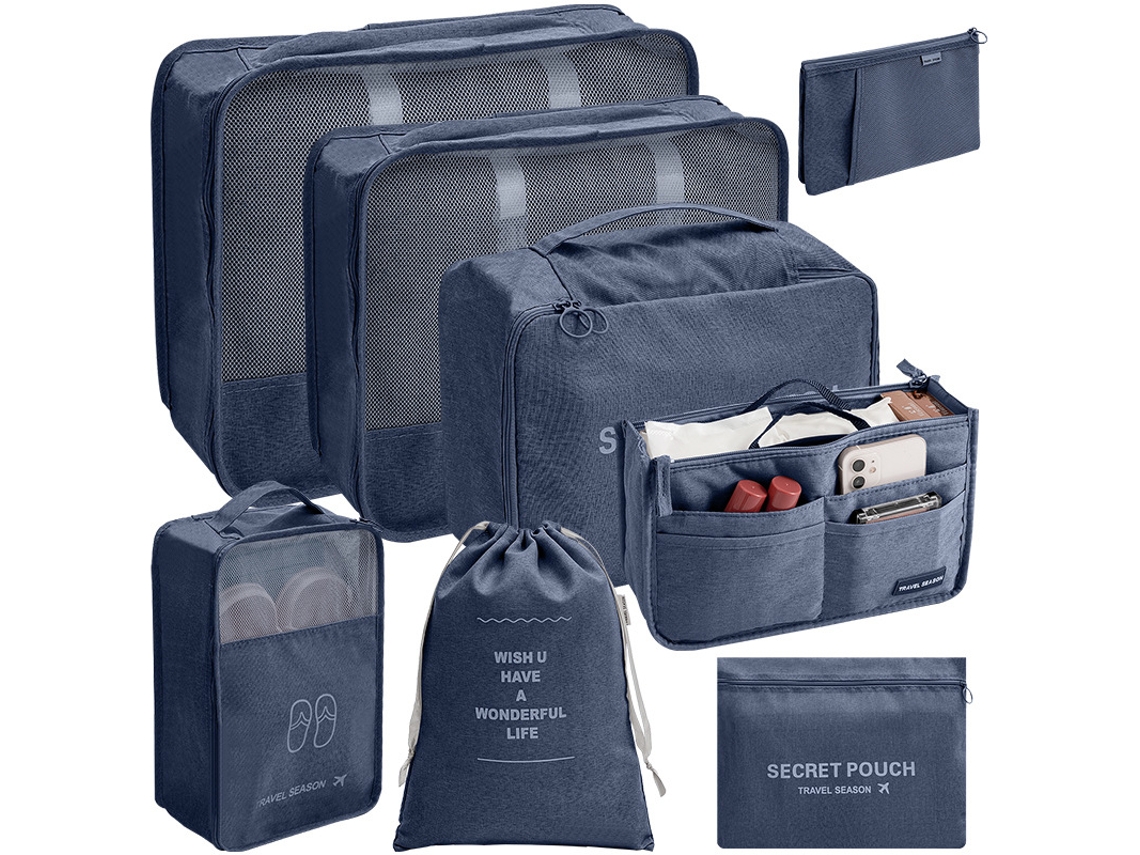 Conjunto De Bolsas Organizadoras Para Malas, Pacote Com 8 Chrui (azul Marinho)