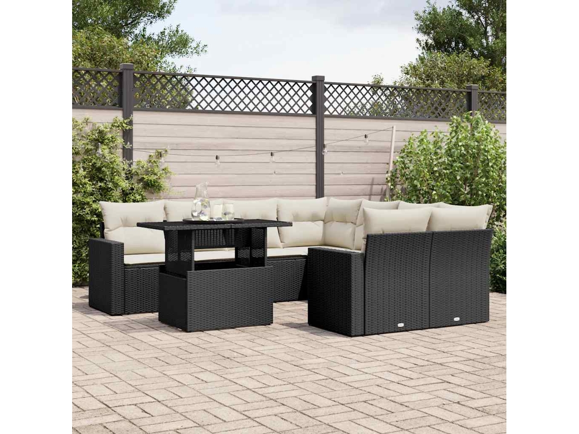 Conjunto de sofás de jardín de 9 piezas DKD Home Decor con cojines de mimbre negros