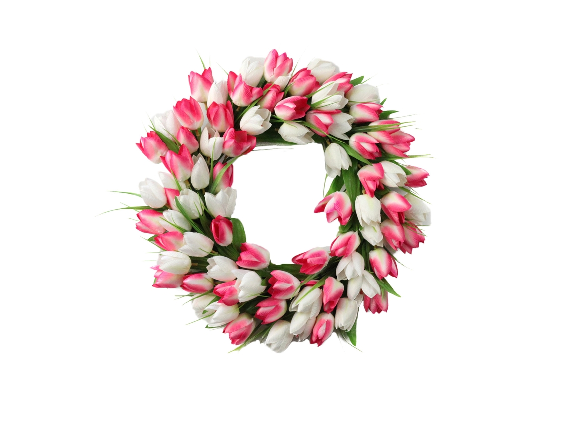 Nueva guirnalda de tulipanes abierta de 20 pulgadas, rosa y blanco