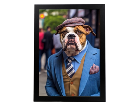NACNIC Lámina Bulldog Americano Cooperativo En Fotografía A Todo Color Divertidas Ilustraciones Realistas De Animales Con Ropa Humana A4 Marco Negro