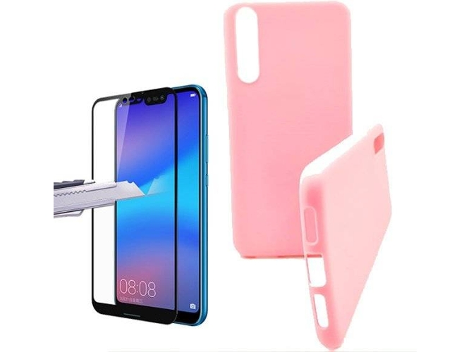 Kit Carcasa y Protector de Cristal 5D Full Cover Huawei P20 Pro Silicona Rosa