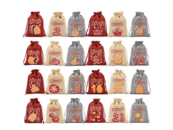 24 bolsas navideñas de yute con cordón, 5,5 x 4 pulgadas (03)