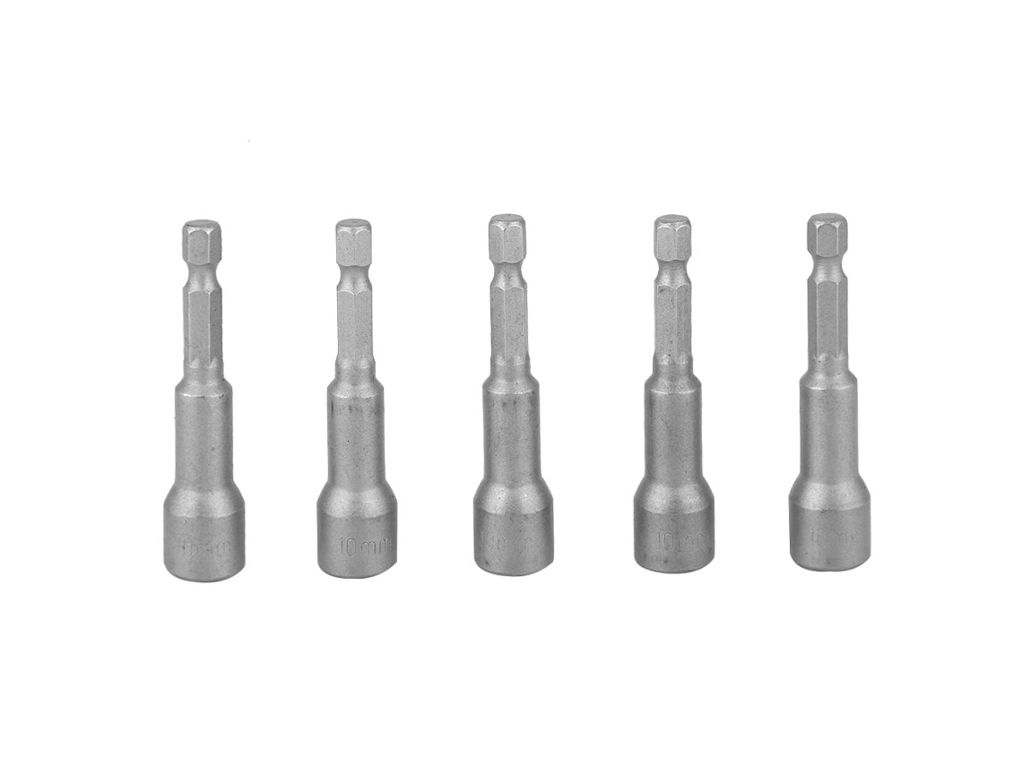 5 llaves de tuercas magnéticas de 10 mm con mango hexagonal y broca de acero al cromo vanadio.