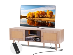 Soporte de TV VEVOR Rattan para TV Boho de 65 Pulgadas con Enchufe Incorporado en Roble