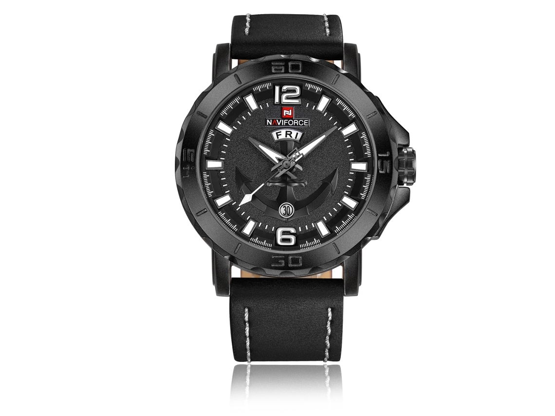 Reloj De Pulsera De Cuarzo Impermeable Para Hombre Naviforce Con Correa De Pu En Blanco Y Negro.