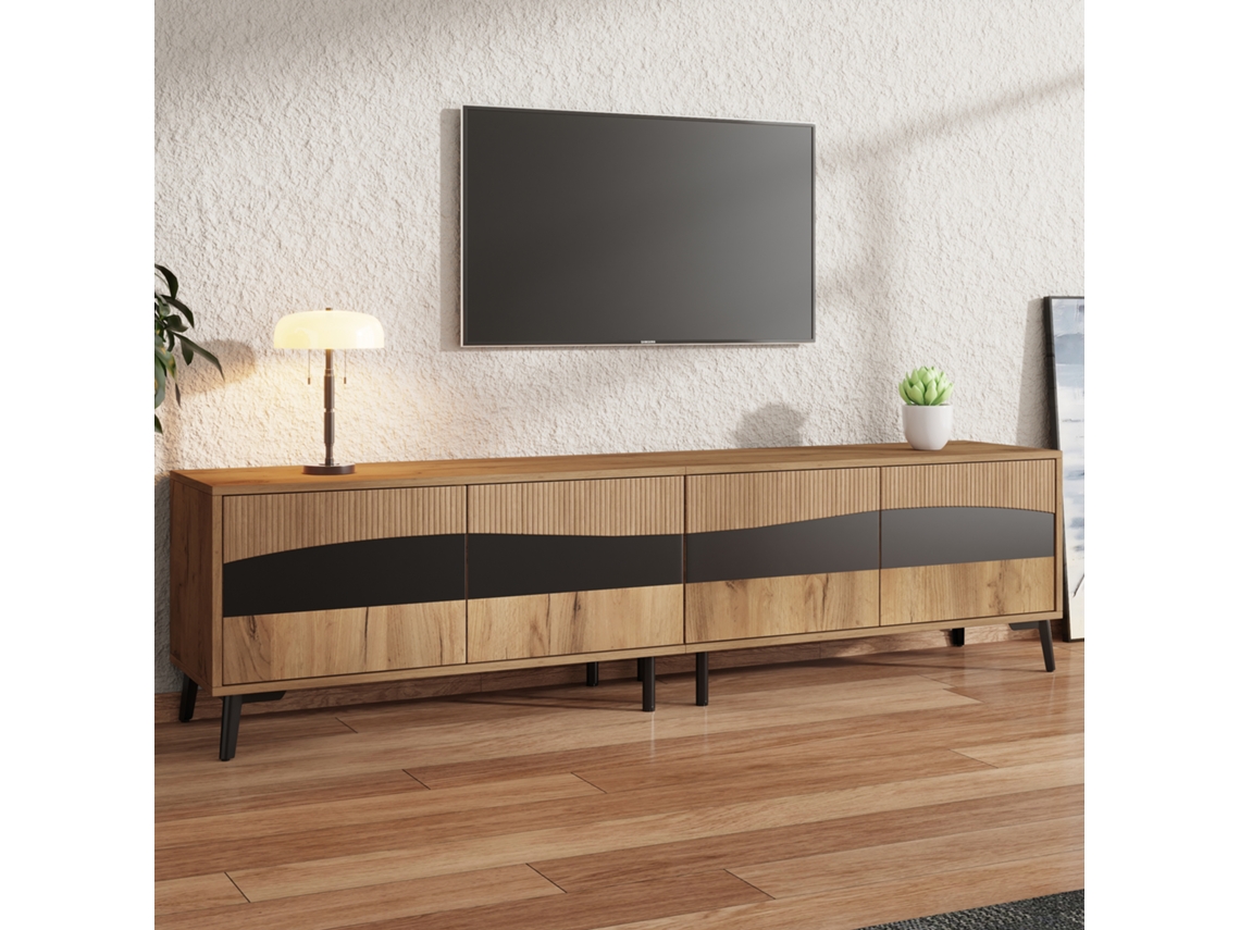 Mueble para TV estilo granero con puertas correderas, 150x40x60 cm, soporta televisores de hasta 65 pulgadas, blanco y marrón KOMHTOM
