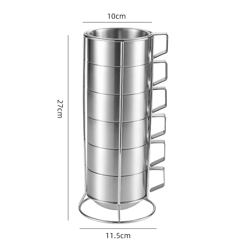 Juego de 6 tazas de café de doble pared con aislamiento térmico, fabricadas en acero inoxidable 304 (300 ml).
