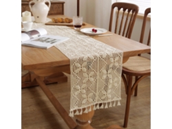 HYMNORA Mantel Crochet, Beige Clásico Toalla de Mesa Boho con Borlas Decoración Vintage para Mesa de Cocina Comedor Fiesta Boda