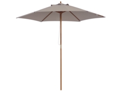 Sombrilla de madera Ø250x230 cm, 6 varillas, sistema de cuerda, impermeable, color gris.