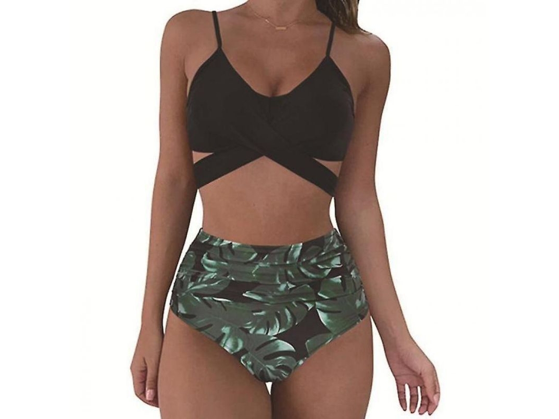 2026-traje De Baño De Dos Piezas Cheetah Para Mujer Con Cintura Alta Y Top De Bandaje Sexy Ttg 2xl Verde Negro