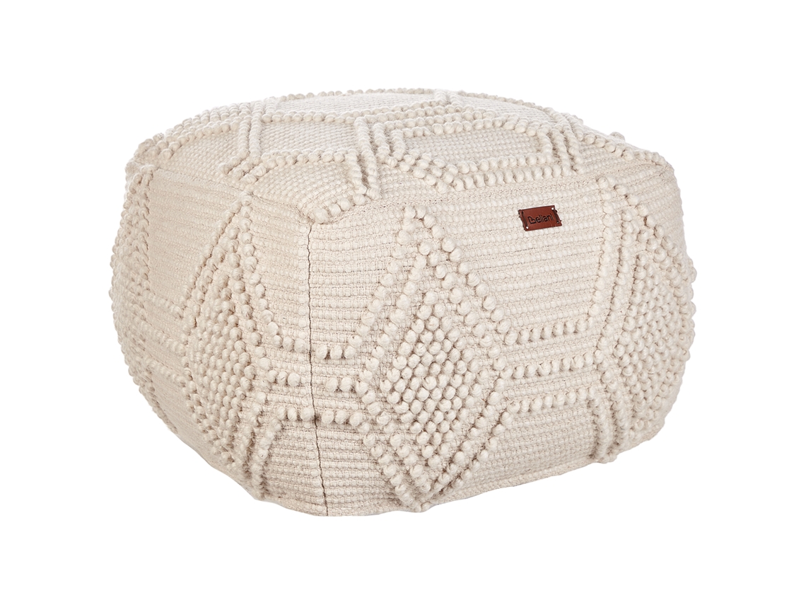 Otomana boho tejida a mano BELIANI Choim de Lana Beige 60x60x40