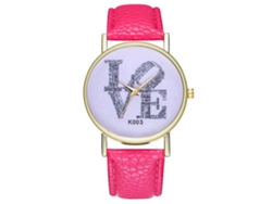 Reloj De Pareja Moderno Con Correa De Cuero, Movimiento De Cuarzo Analógico, Rosa Y Rojo.