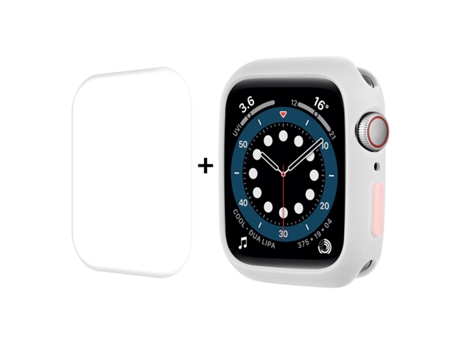 Estuche ENKAY de TPU + protector de pantalla PET de cobertura total para Apple Watch Series 8/7 de 45 mm (blanco)