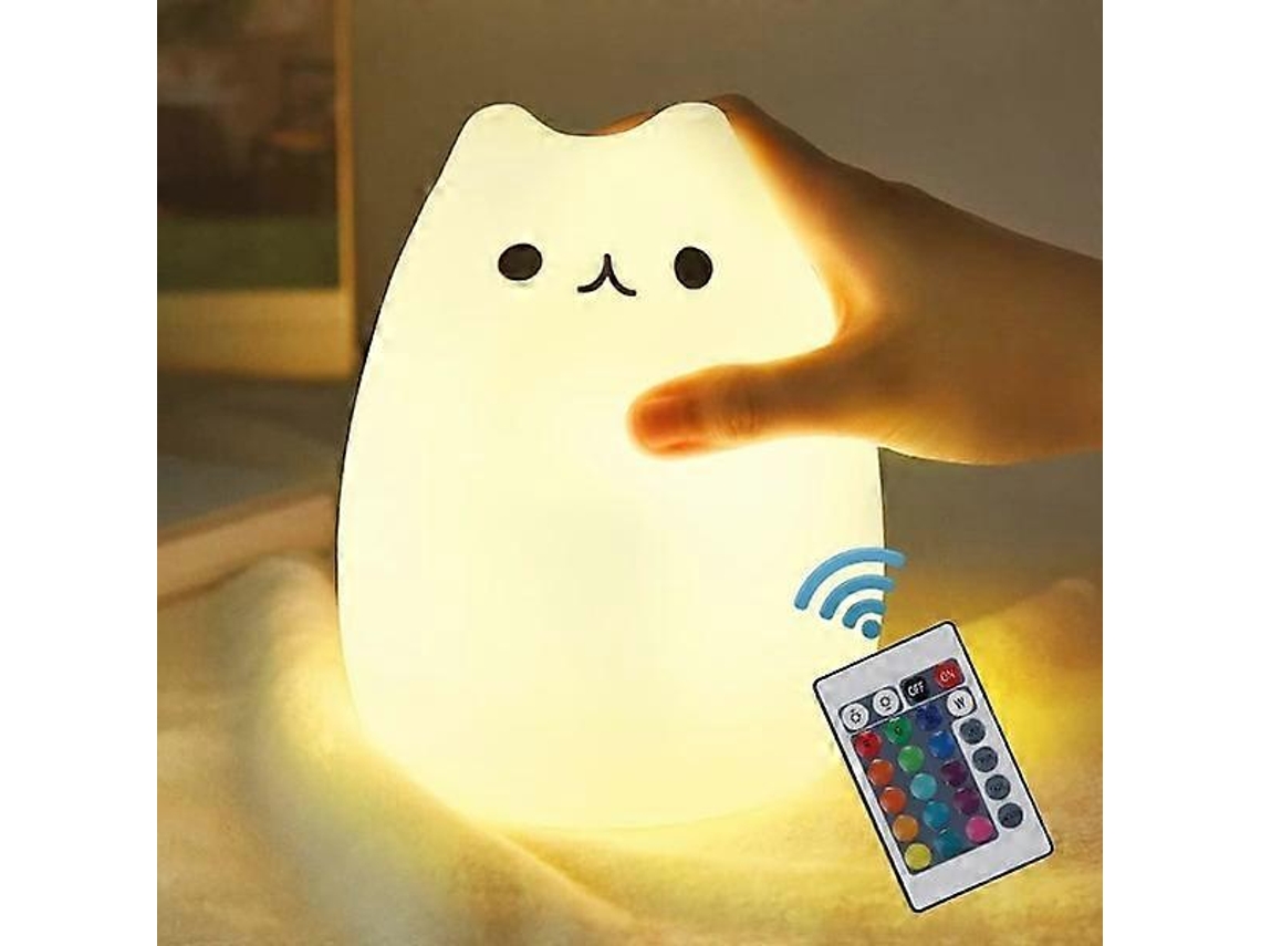 Luz nocturna con forma de gato, de silicona y con mando a distancia. Rosewell