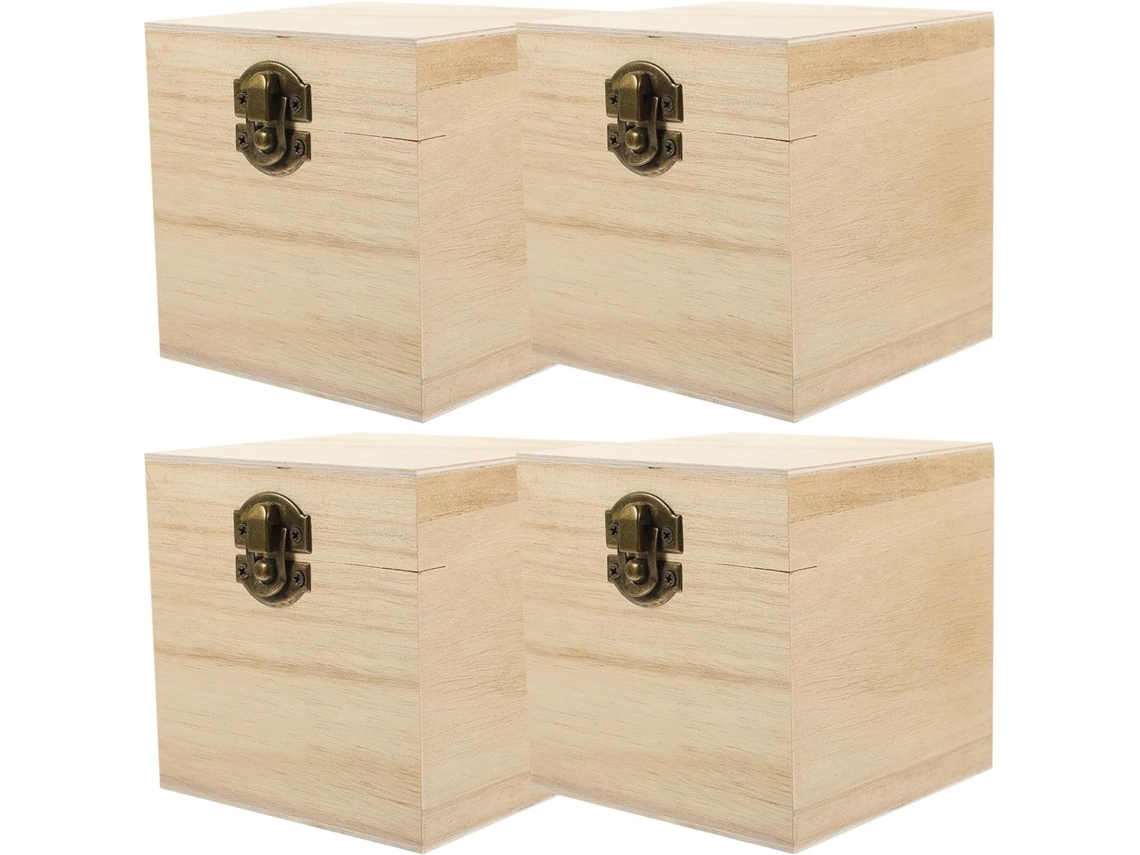 Cajas Cuadradas Madera Cerradura Juego 4 Almacenamiento Decorativas Aleación Joyas Relojes Recuerdos Zinc Bebé