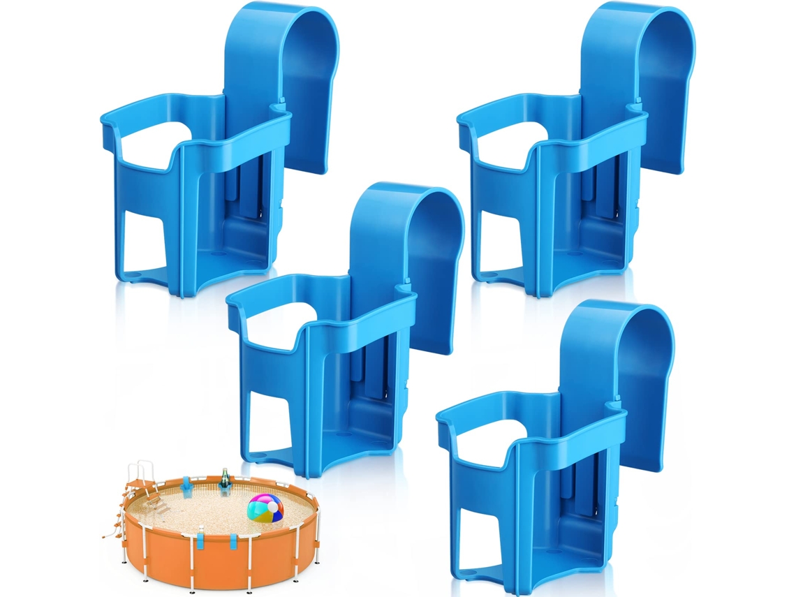 4 Portavasos Para Piscina Azul, Accesorio Resistente Para Piscinas Elevadas, Compatible Con Barras Redondas De Hasta 2 Pulgadas