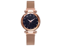 Reloj De Números Romanos Con Piedras Rhinestone Correa De Malla De Moda Oro Rosa