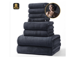 Conjunto De 8 Peças Toalhas De Lã Coral Macias E Altamente Absorventes,preto,34x34cm/34x74cm/70x140cm Gertiz