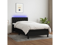 Cama Box Spring Colchón Y Luces Led Tela Negro 90x190 Cm