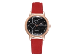 Relógio De Pulso Feminino Lvpai Com Pulseira Pu Simples E Caixa De Liga Quarzo Com Mostrador Irregular Vermelho
