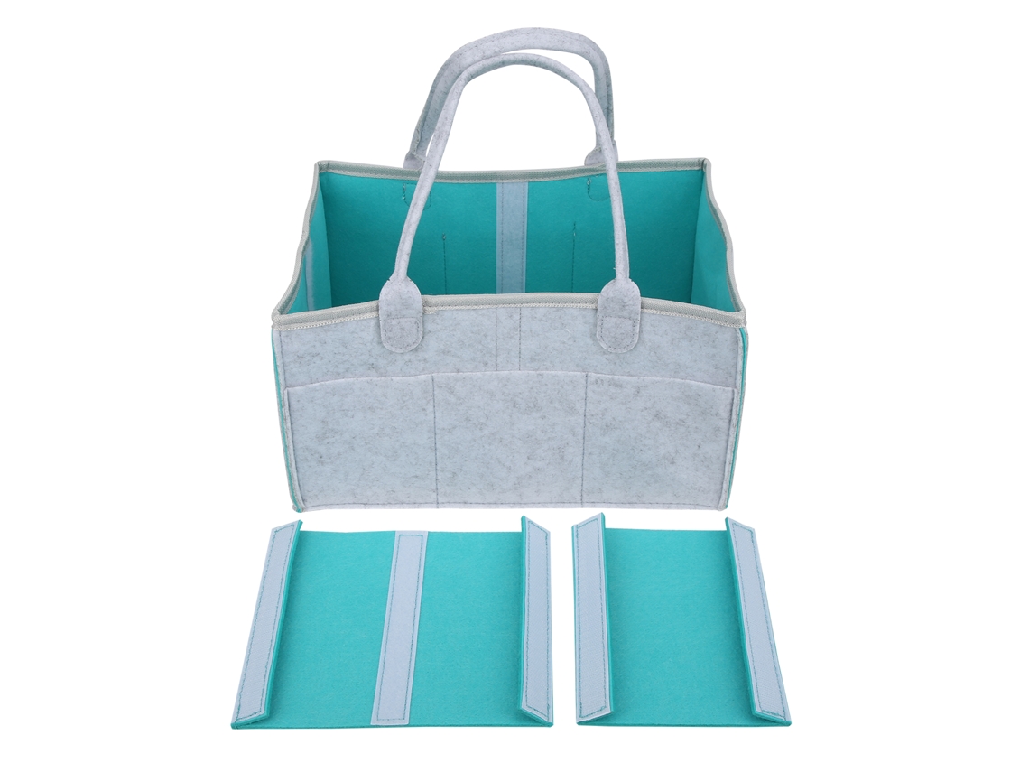 Organizador De Pañales Para Bebé Con Múltiples Compartimentos, Bolso Para La Madre, Fieltro, Gris Y Verde Claro.