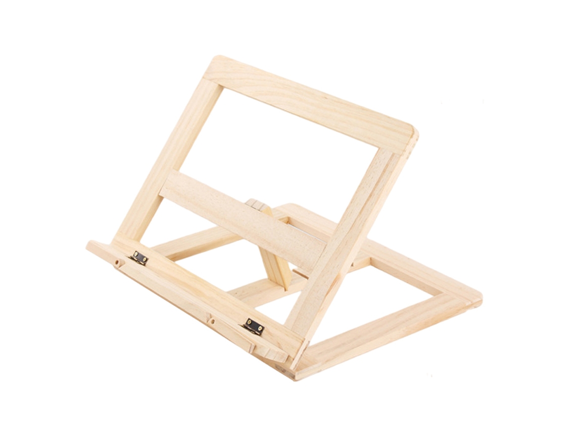 Atril de madera portátil, ajustable y plegable para libros y tabletas.
