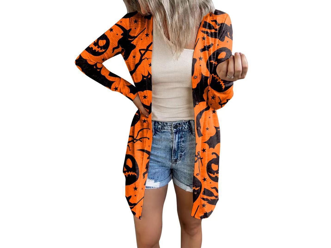 Blusa De Mujer De Manga Larga Con Frente Abierto, Chaqueta Informal Ligera Y Suave Para Halloween, Amarillo Oscuro, Talla M