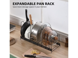 Estante Extensible De Acero Inoxidable Para Ollas Con 8 Compartimentos Ajustables Para Cocina, Negro/plata