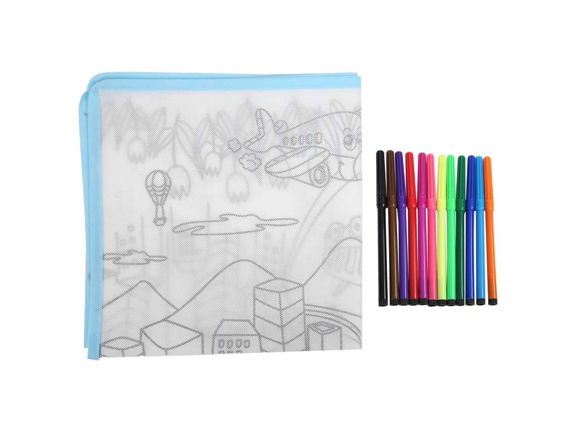 Mali tapete de Desenho para Crianças com 12 Canetas de Cor Educativo 50x50cm Acima de 3 Anos