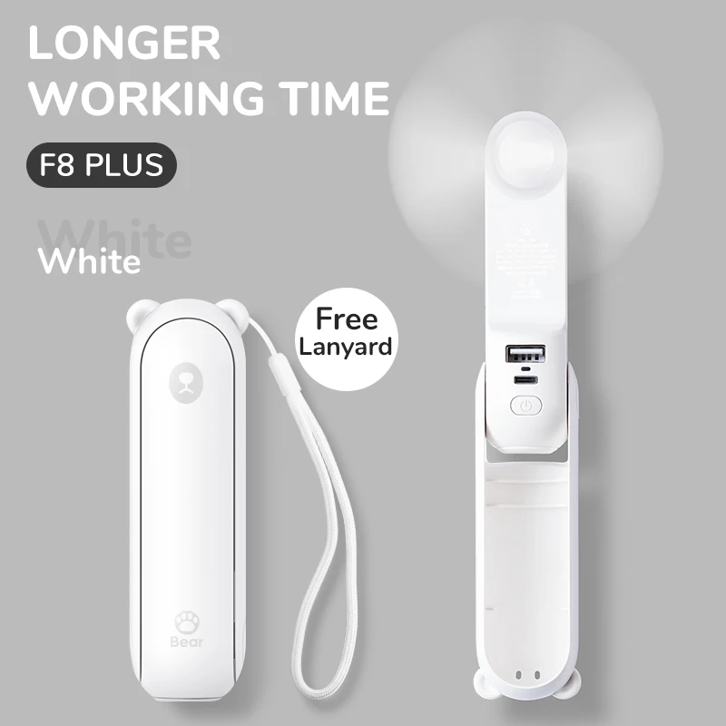 Ventilador Portátil Mini De Mano (4500 Mah, Blanco), Recargable Por Usb, Ventilador De Bolsillo 3 En 1.