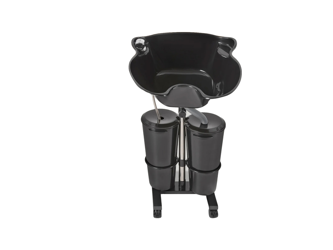 Lavabo para champú, altura regulable, sistema de doble cubeta, negro.