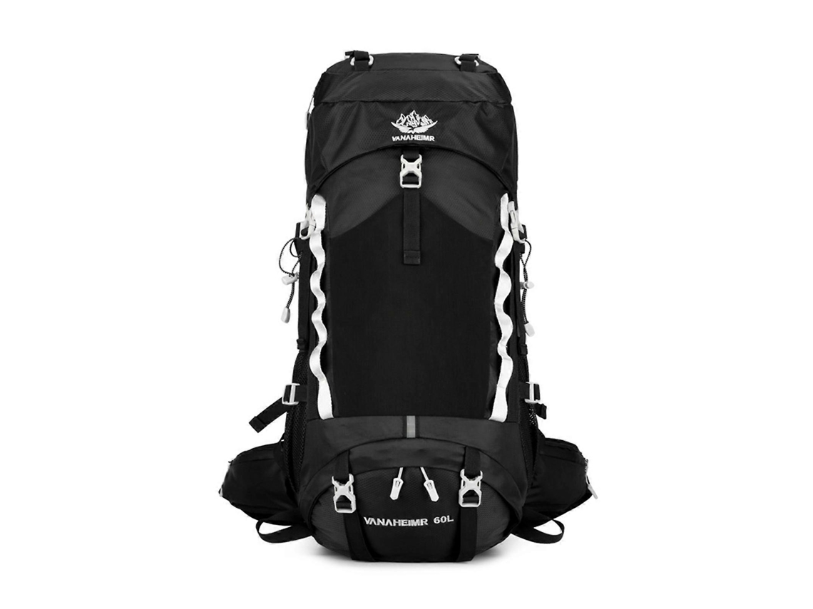 Mochila resistente para senderismo, acampada y montañismo, con una capacidad de 60 litros, ideal para hombres y mujeres, de color negro.