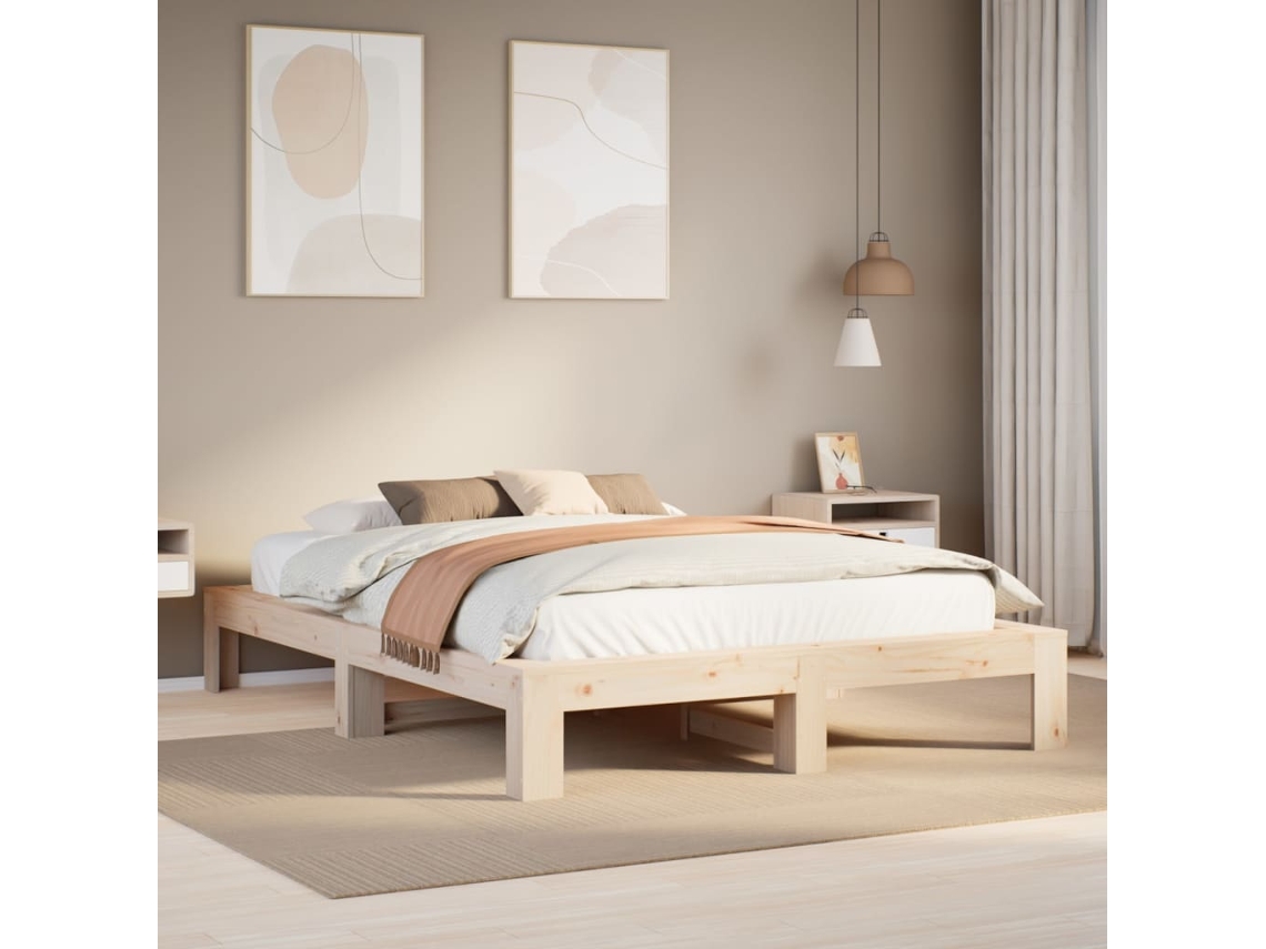 Estructura De Cama Sin Colchón Madera De Pino Blanco 150x200 Cm