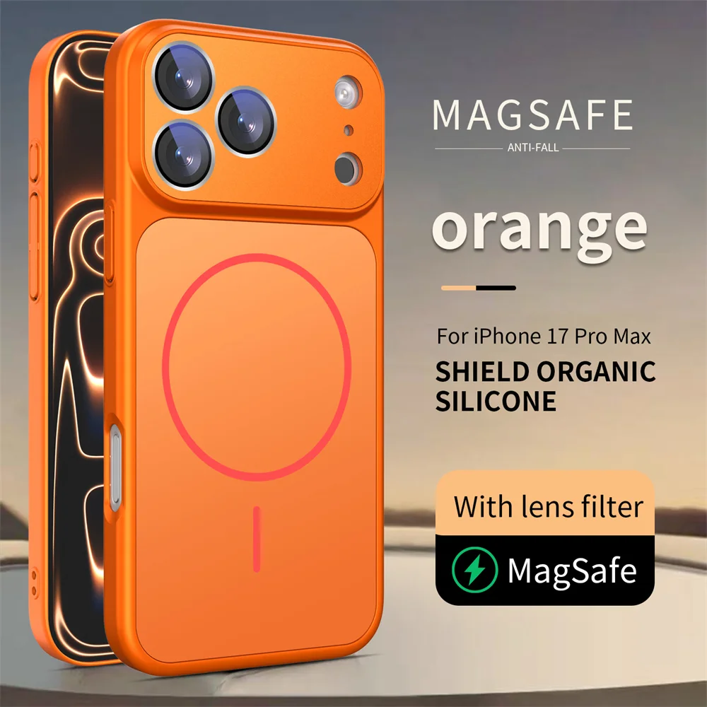 (iphone 16 Pro Max, Naranja) Funda Magnética Magsafe A Prueba De Golpes Para Iphone, Protección De Silicona Líquida.