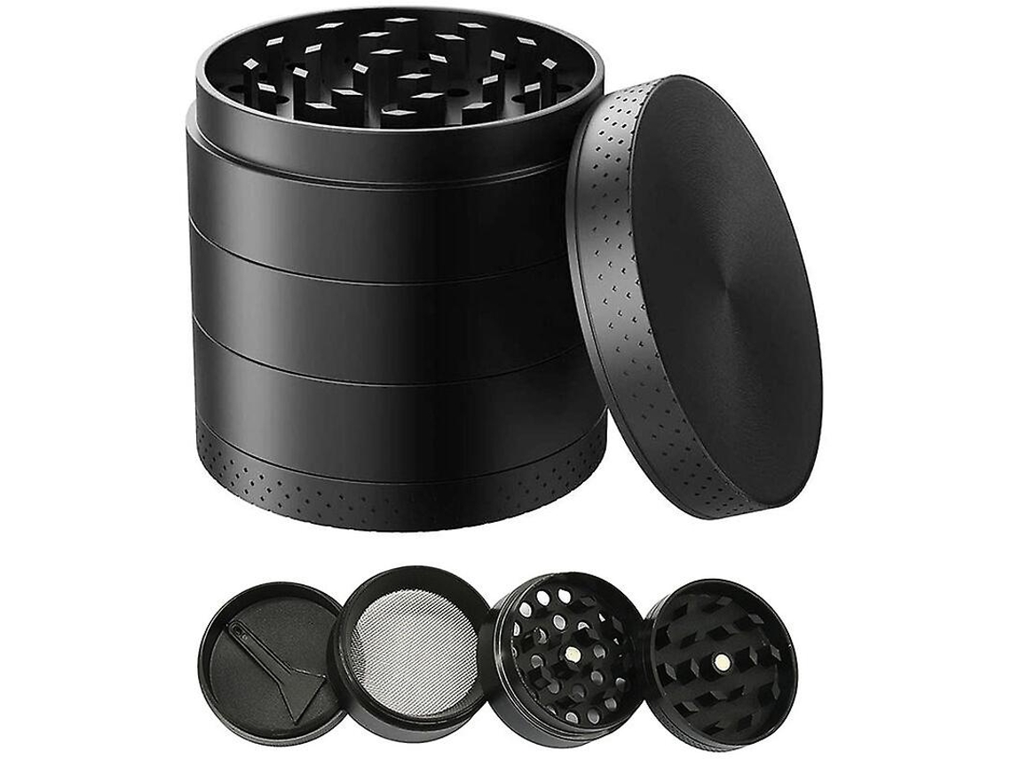 Molinillo de cocina Homewe de 4 piezas, triturador de metal para hierbas, especias, tabaco, plantas, hojas de té y otros, color negro