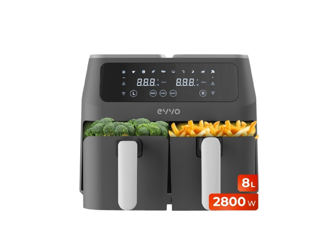 Evvo Freidora Sin Aceite Tasty Fryer 8l - Air Fryer Con 2800w, Dos Compartimentos, Tecnología Dual Cyclone, Panel Táctil, Multif